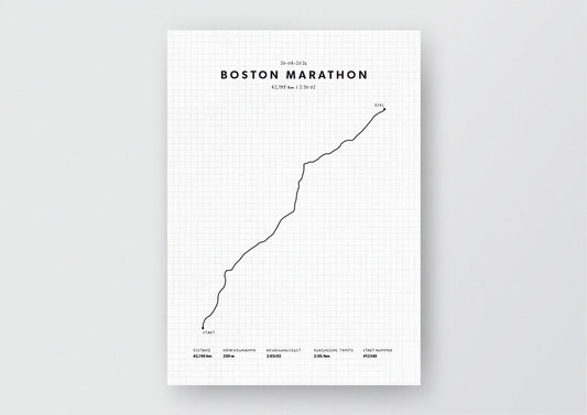 Unsere minimalistische Illustration Deines Boston Marathons, ist die perfekte Erinnerung an ein sportliches Highlight und ein stilvoller Einrichtungsgegenstand für die heimischen Wände oder das ideale Geschenk für alle Läufer.