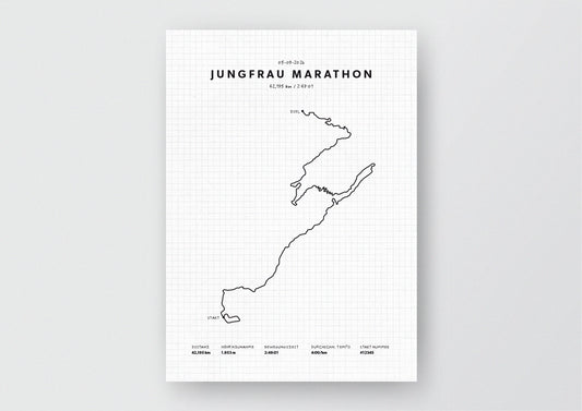 Unsere minimalistische Illustration Deines Jungfrau Marathons, ist die perfekte Erinnerung an ein sportliches Highlight und ein stilvoller Einrichtungsgegenstand für die heimischen Wände oder das ideale Geschenk für alle Läufer.