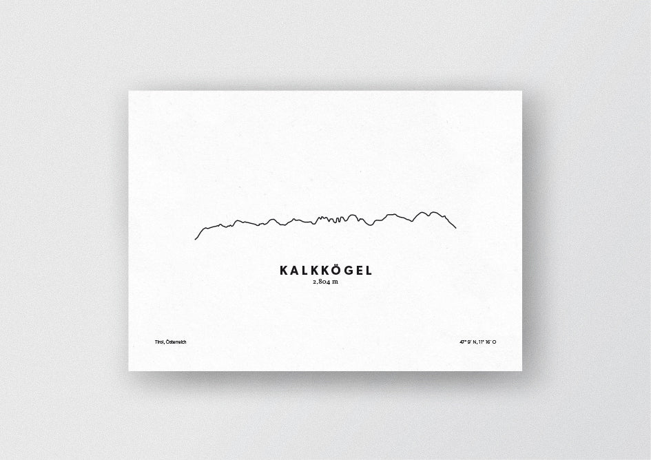 Minimalistische Illustration der Kalkkögel, als stilvoller Einrichtungsgegenstand für Zuhause.