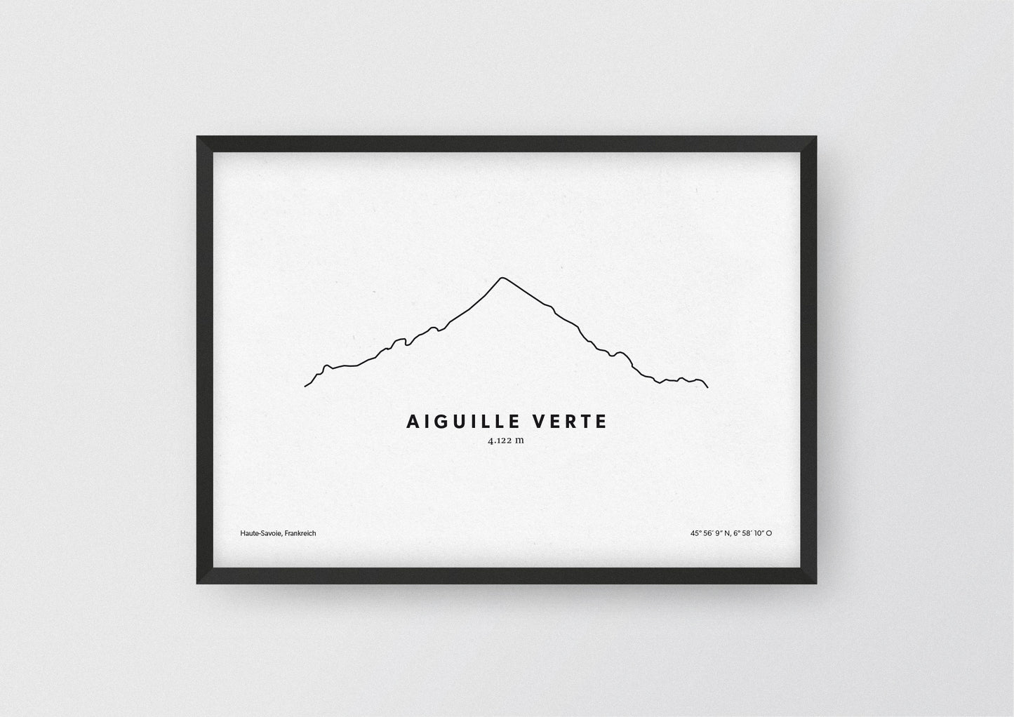 Minimalistische Illustration des Aiguille Verte im Montblanc-Massiv, als stilvoller Einrichtungsgegenstand für Zuhause.