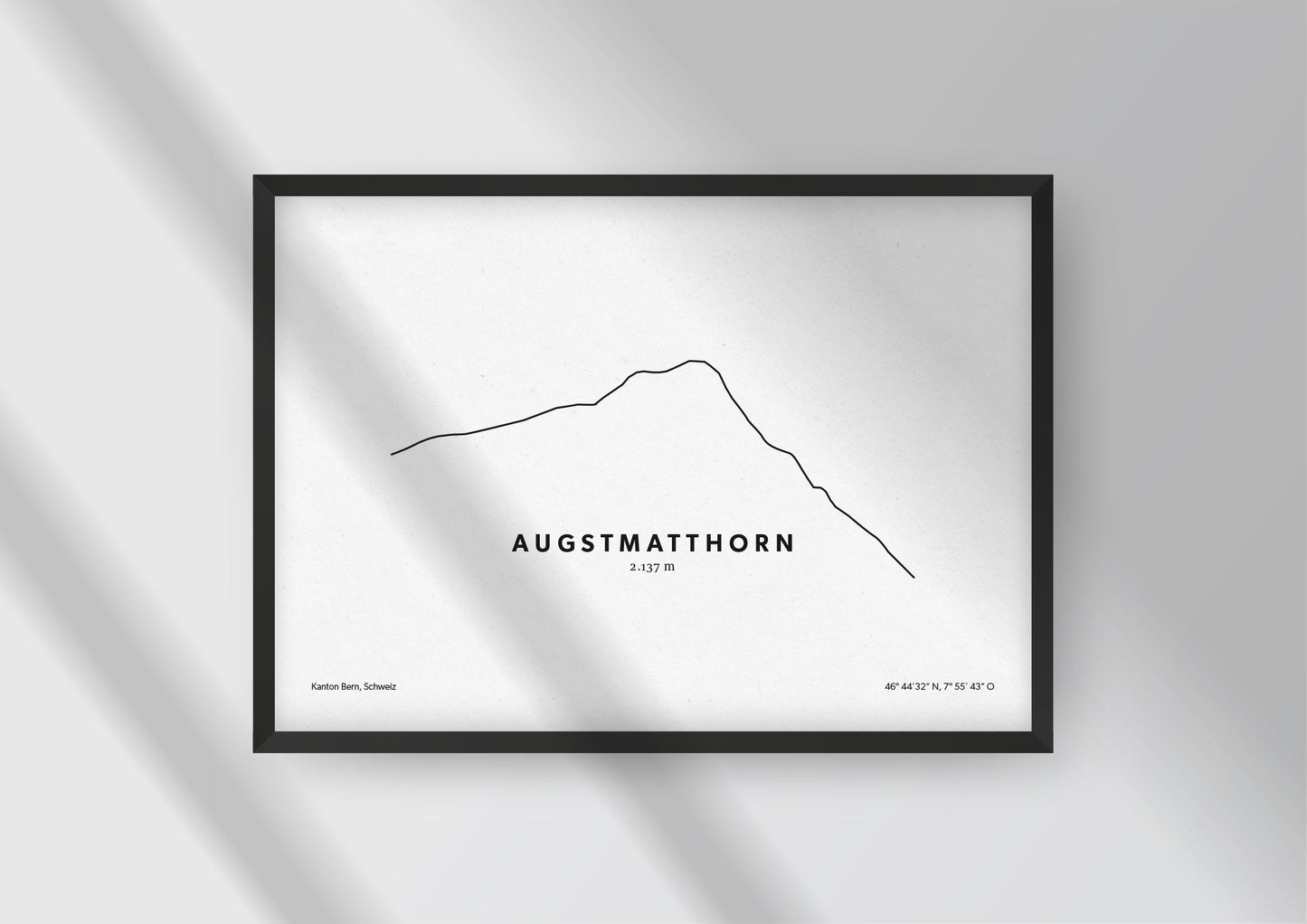 Minimalistische Illustration des Augstmatthorn in den Berner Alpen, als stilvoller Einrichtungsgegenstand für Zuhause.