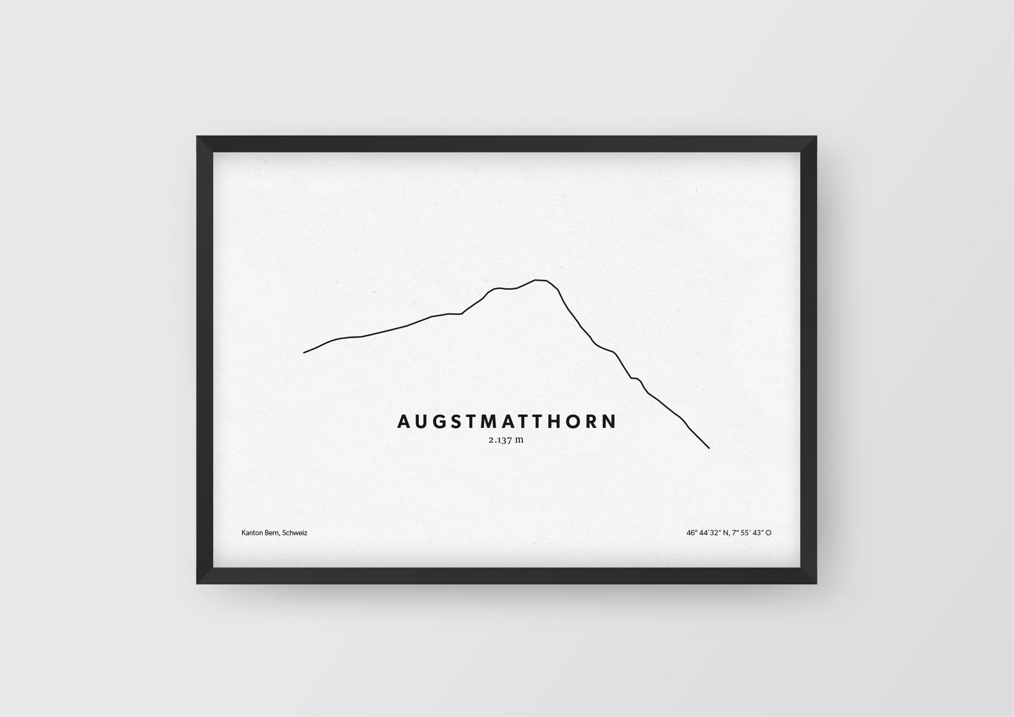 Minimalistische Illustration des Augstmatthorn in den Berner Alpen, als stilvoller Einrichtungsgegenstand für Zuhause.
