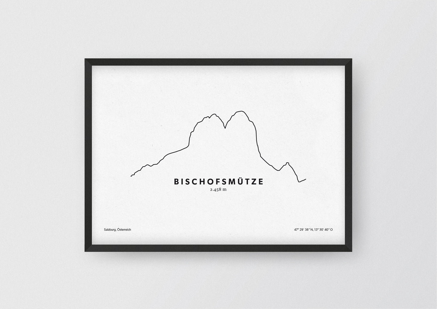 Minimalistische Illustration der Bischofsmütze im Gosaukamm des Dachsteinmassivs, als stilvoller Einrichtungsgegenstand für Zuhause.