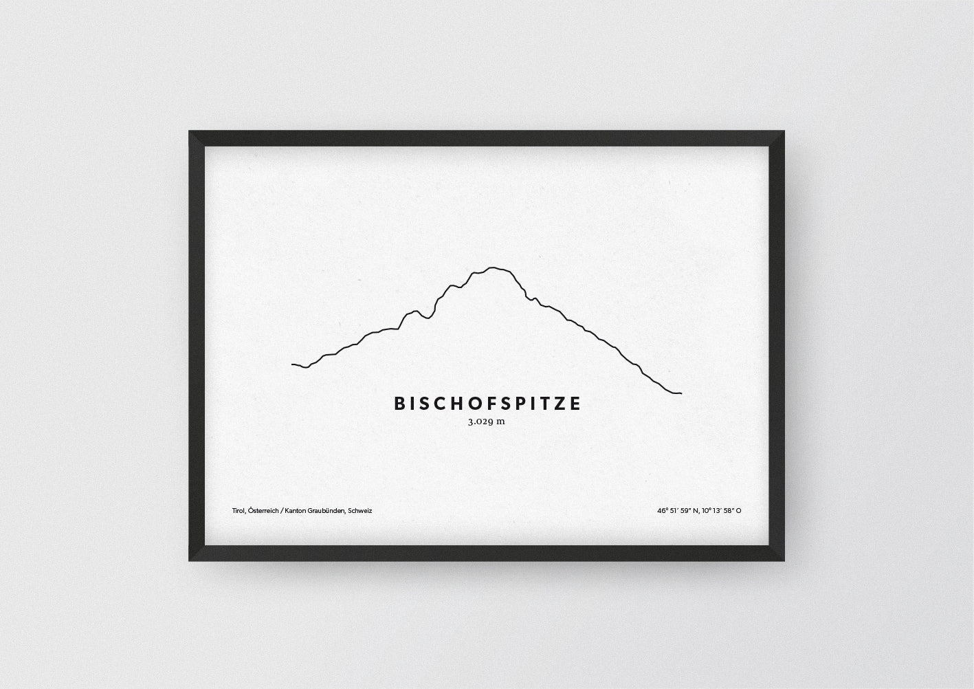 Minimalistische Illustration der Bischofspitze im Paznauntal, als stilvoller Einrichtungsgegenstand für Zuhause.