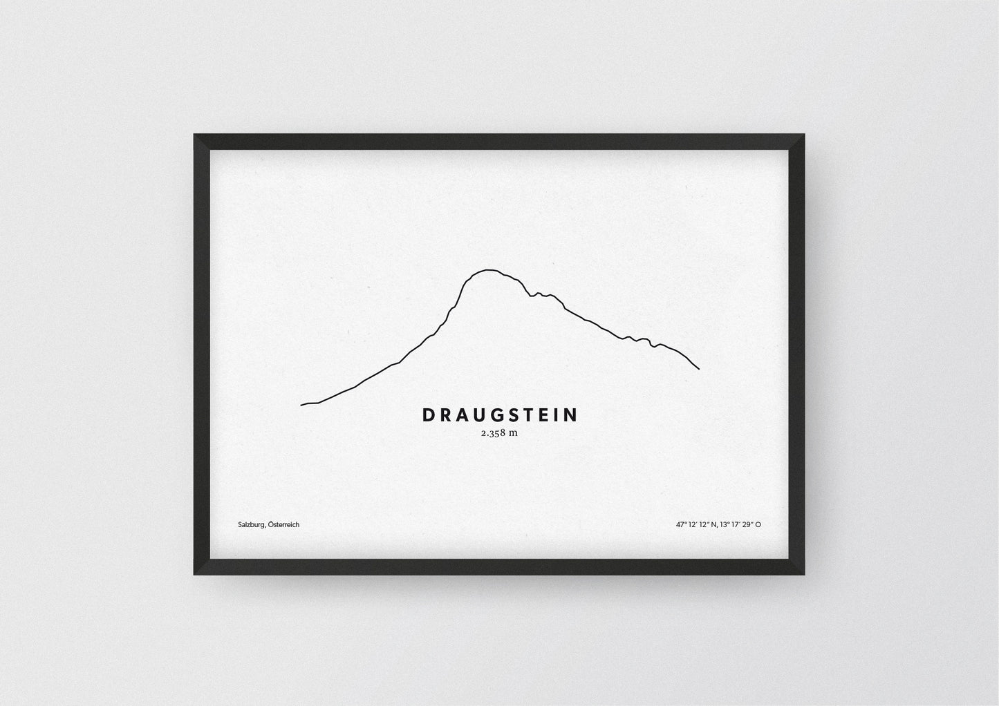 Minimalistische Illustration des Draugstein im Großarl Tal, als stilvoller Einrichtungsgegenstand für Zuhause.