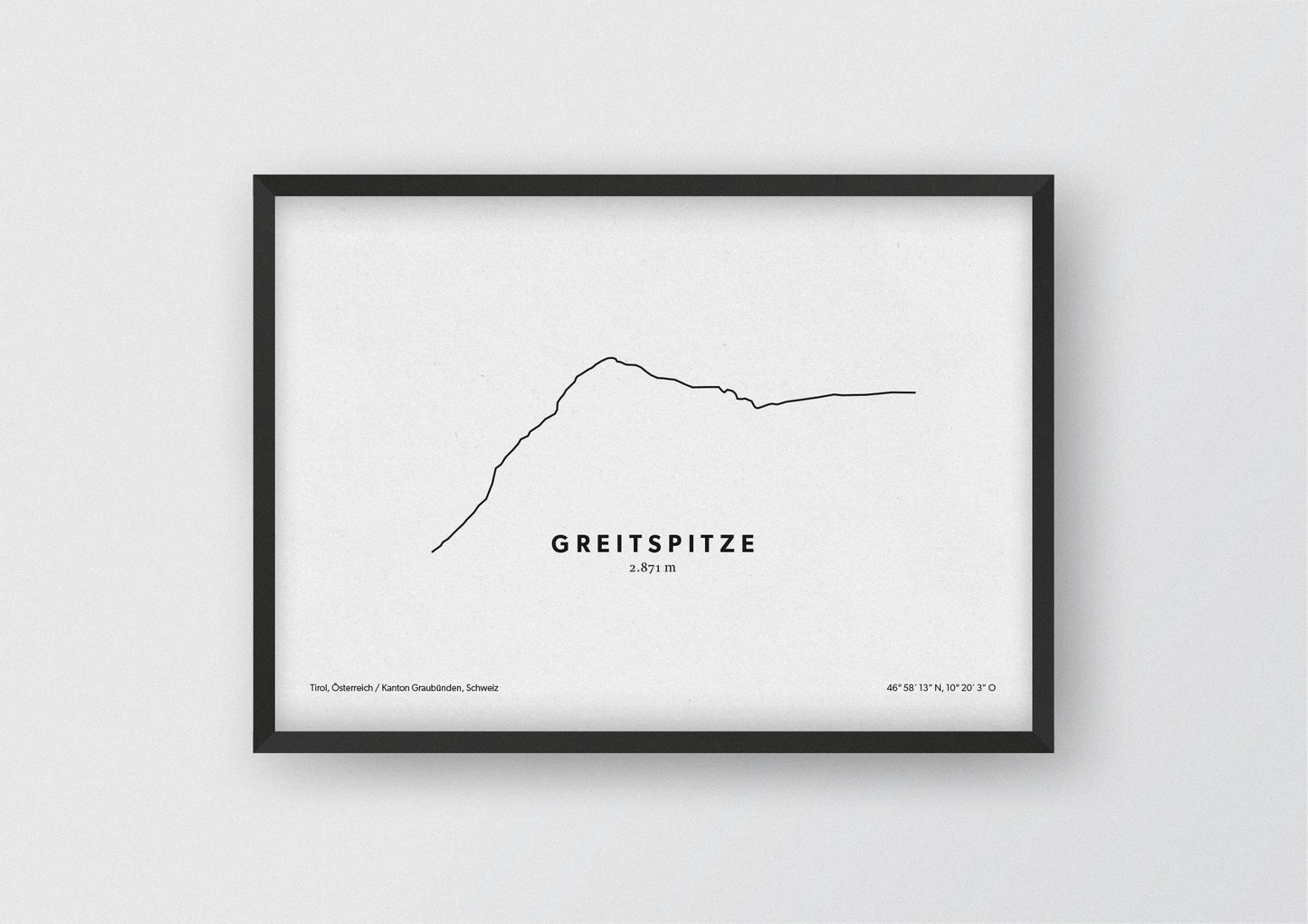 Minimalistische Illustration der Greitspitze in Tirol, als stilvoller Einrichtungsgegenstand für Zuhause.
