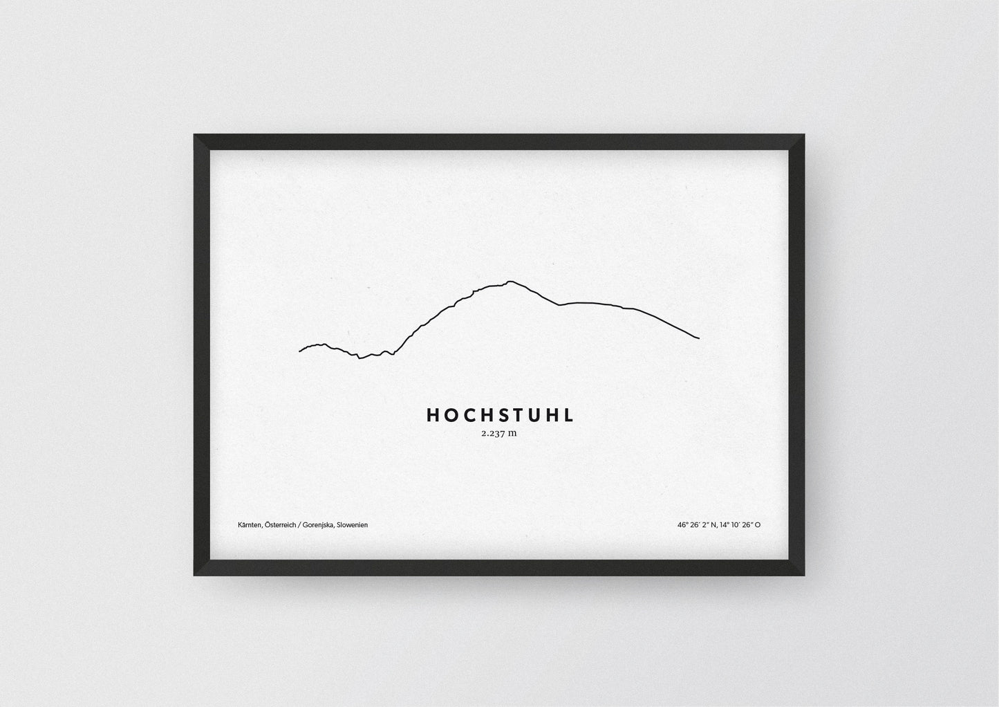 Minimalistische Illustration des des Hochstuhl, dem höchsten Berg der westlichen Karawanken, als stilvoller Einrichtungsgegenstand für Zuhause.