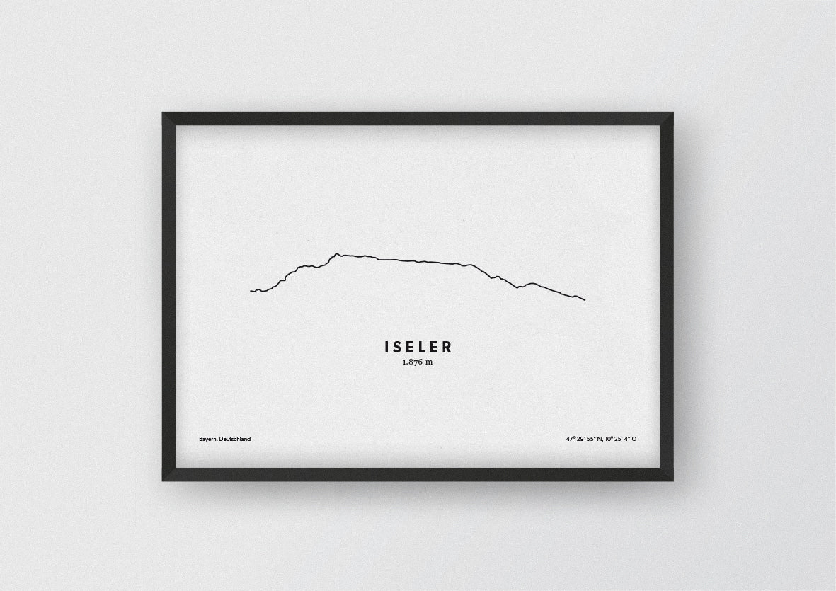 Minimalistische Illustration des Iseler, dem Hausberg von Oberjoch und Bad Hindelang, als stilvoller Einrichtungsgegenstand für Zuhause.