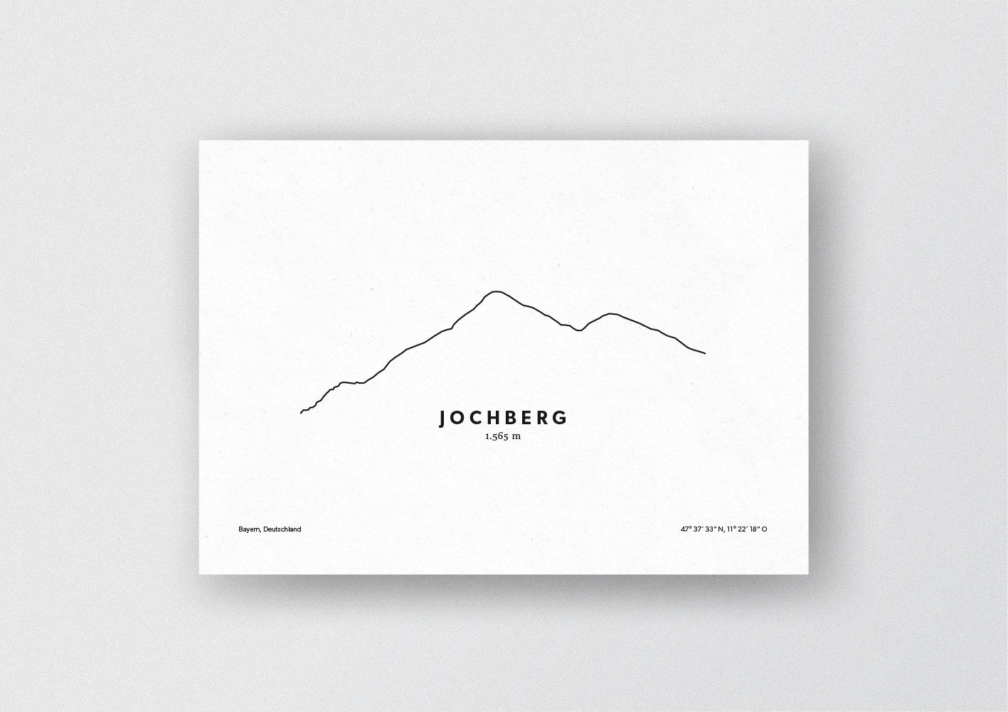 Minimalistische Illustration des Jochberg in den Bayerischen Voralpen, als stilvoller Einrichtungsgegenstand für Zuhause.