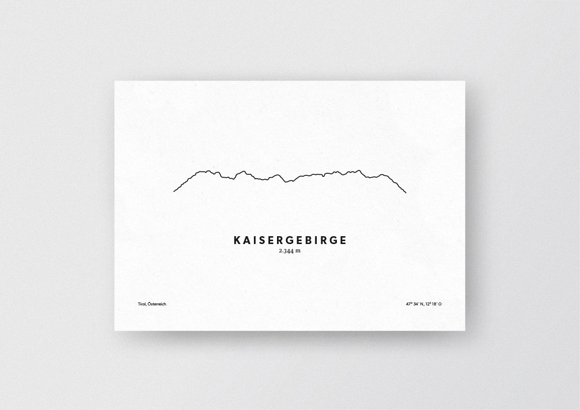 Minimalistische Illustration des Kaisergebirges, als stilvoller Einrichtungsgegenstand für Zuhause.