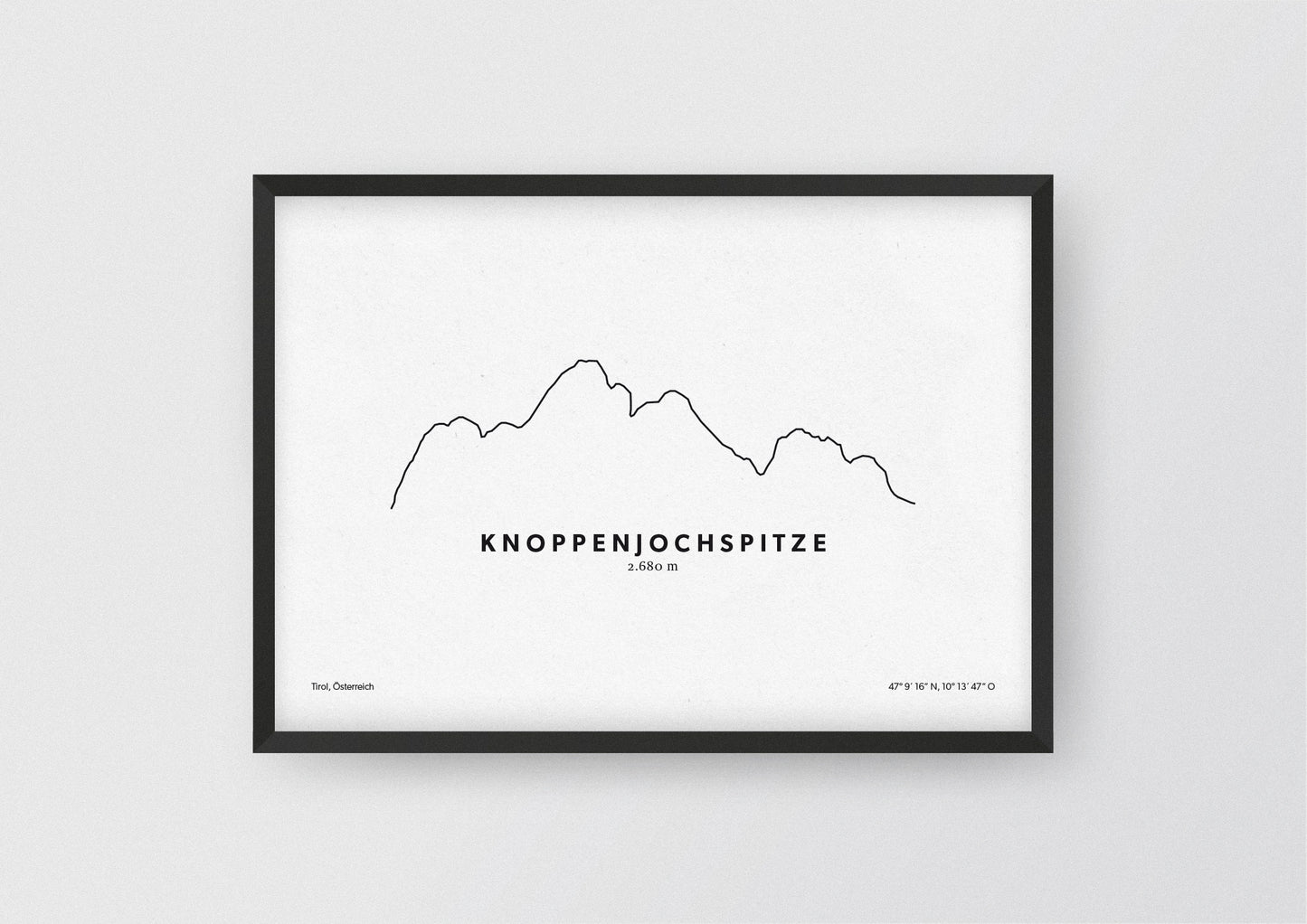 Minimalistische Illustration der Knoppenjochspitze in Tirol, als stilvoller Einrichtungsgegenstand für Zuhause.