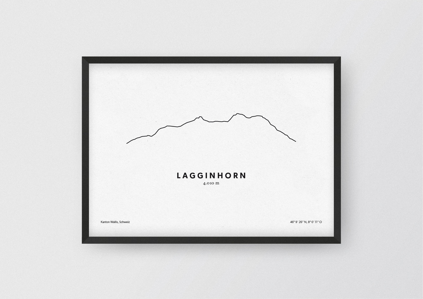 Minimalistische Illustration des Lagginhorn in den Walliser Alpen, als stilvoller Einrichtungsgegenstand für Zuhause.