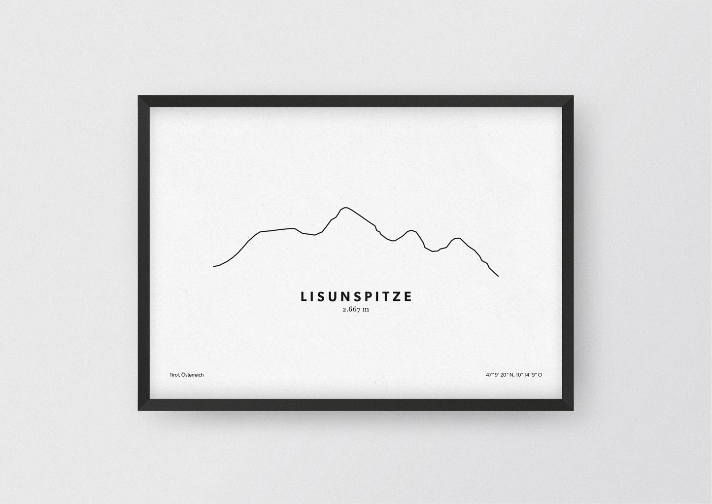 Minimalistische Illustration der Lisunspitze in den Lechtaler Alpen, als stilvoller Einrichtungsgegenstand für Zuhause.