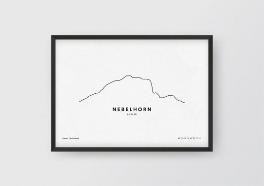 Minimalistische Illustration des Nebelhorn in den Allgäuer Alpen, als stilvoller Einrichtungsgegenstand für Zuhause.
