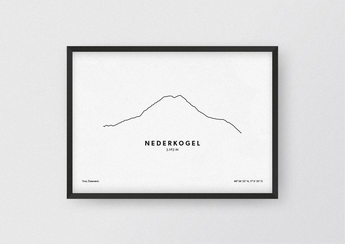 Minimalistische Illustration des Nederkogel, einem der dominierenden Berge im inneren Ötztal, als stilvoller Einrichtungsgegenstand für Zuhause.