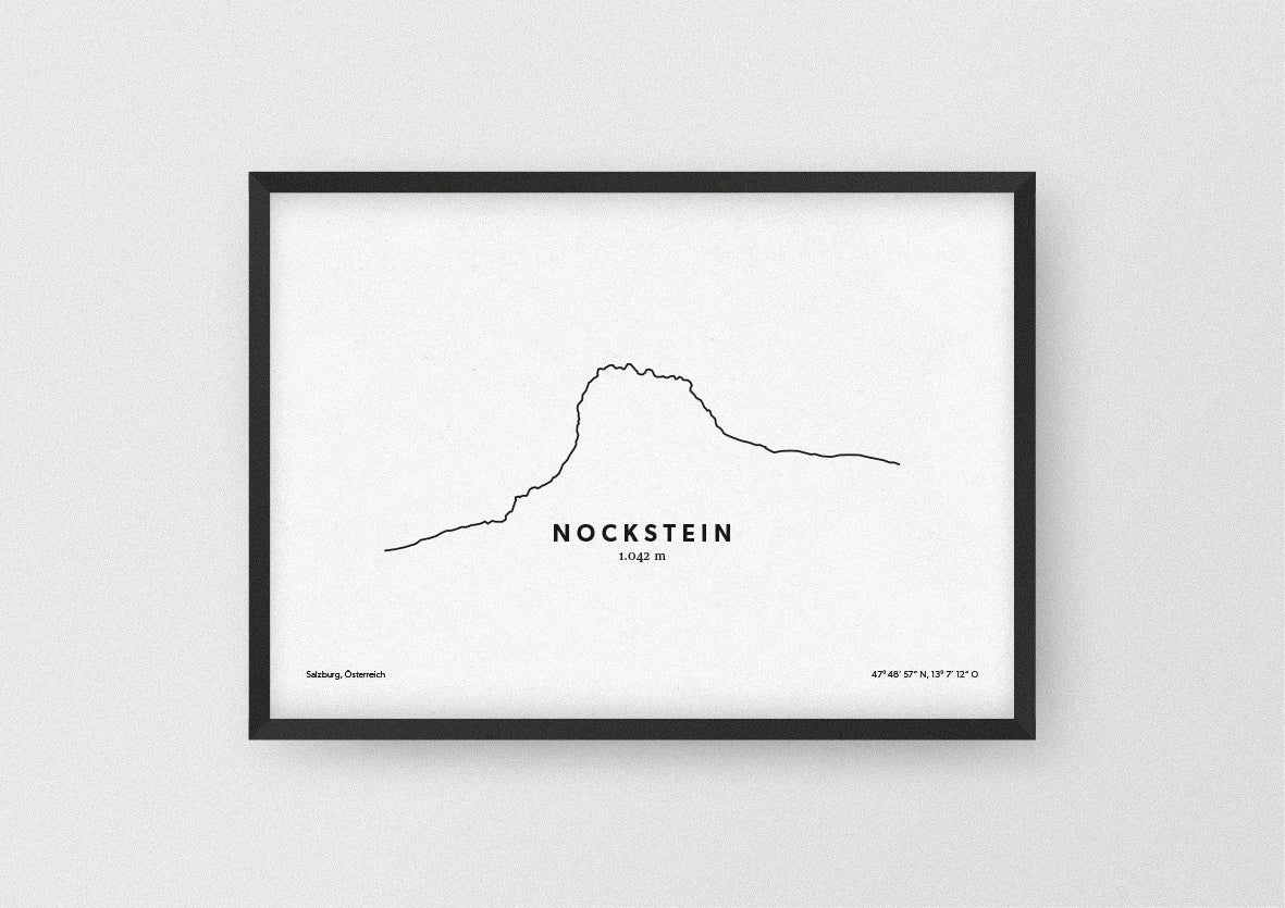 Minimalistische Illustration des Nockstein im Norden des Bundeslandes Salzburg, als stilvoller Einrichtungsgegenstand für Zuhause.