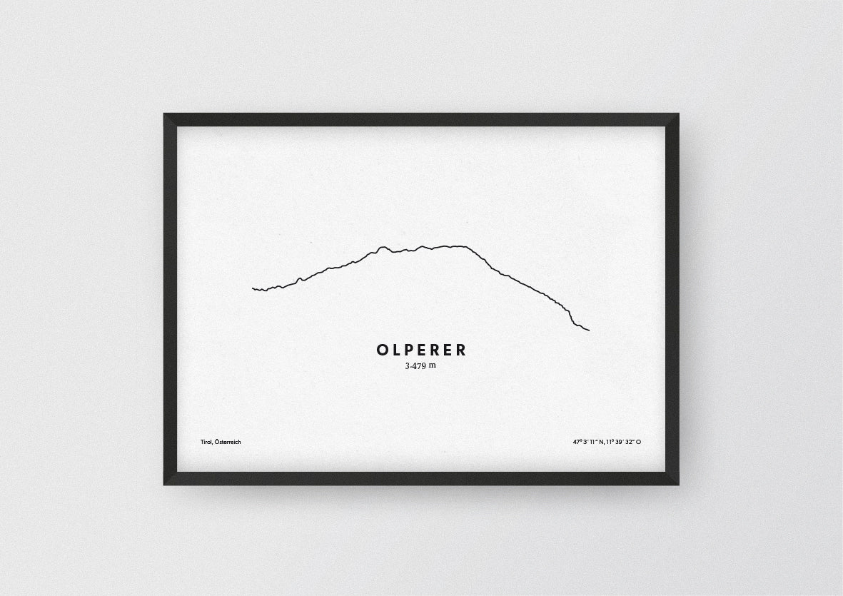 Minimalistische Illustration des Olperer, dem Hauptgipfel des Tuxer Kammes und einem der eigenständigsten Berge der Zentralen Ostalpen, als stilvoller Einrichtungsgegenstand für Zuhause.