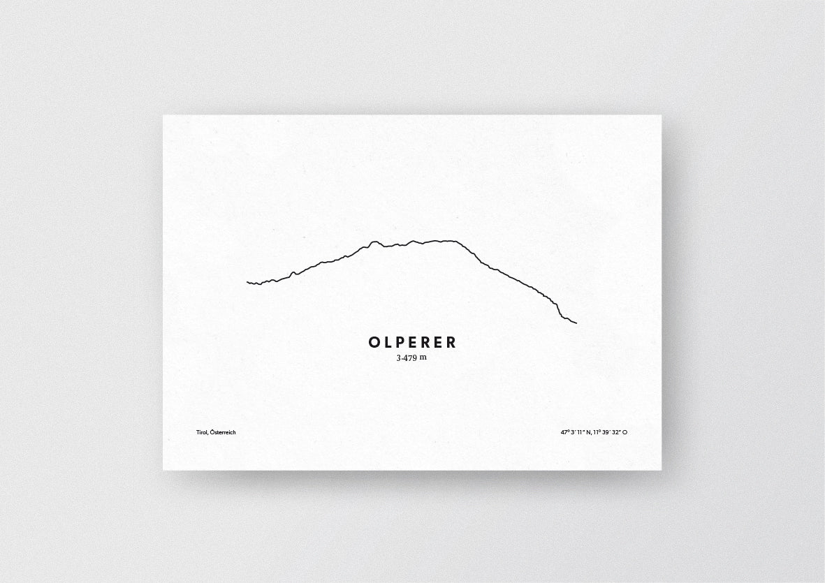 Minimalistische Illustration des Olperer, dem Hauptgipfel des Tuxer Kammes und einem der eigenständigsten Berge der Zentralen Ostalpen, als stilvoller Einrichtungsgegenstand für Zuhause.