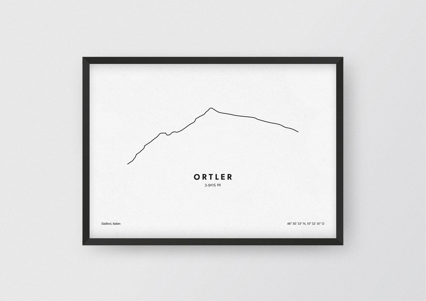 Minimalistische Illustration des Ortler in Südtirol, als stilvoller Einrichtungsgegenstand für Zuhause.