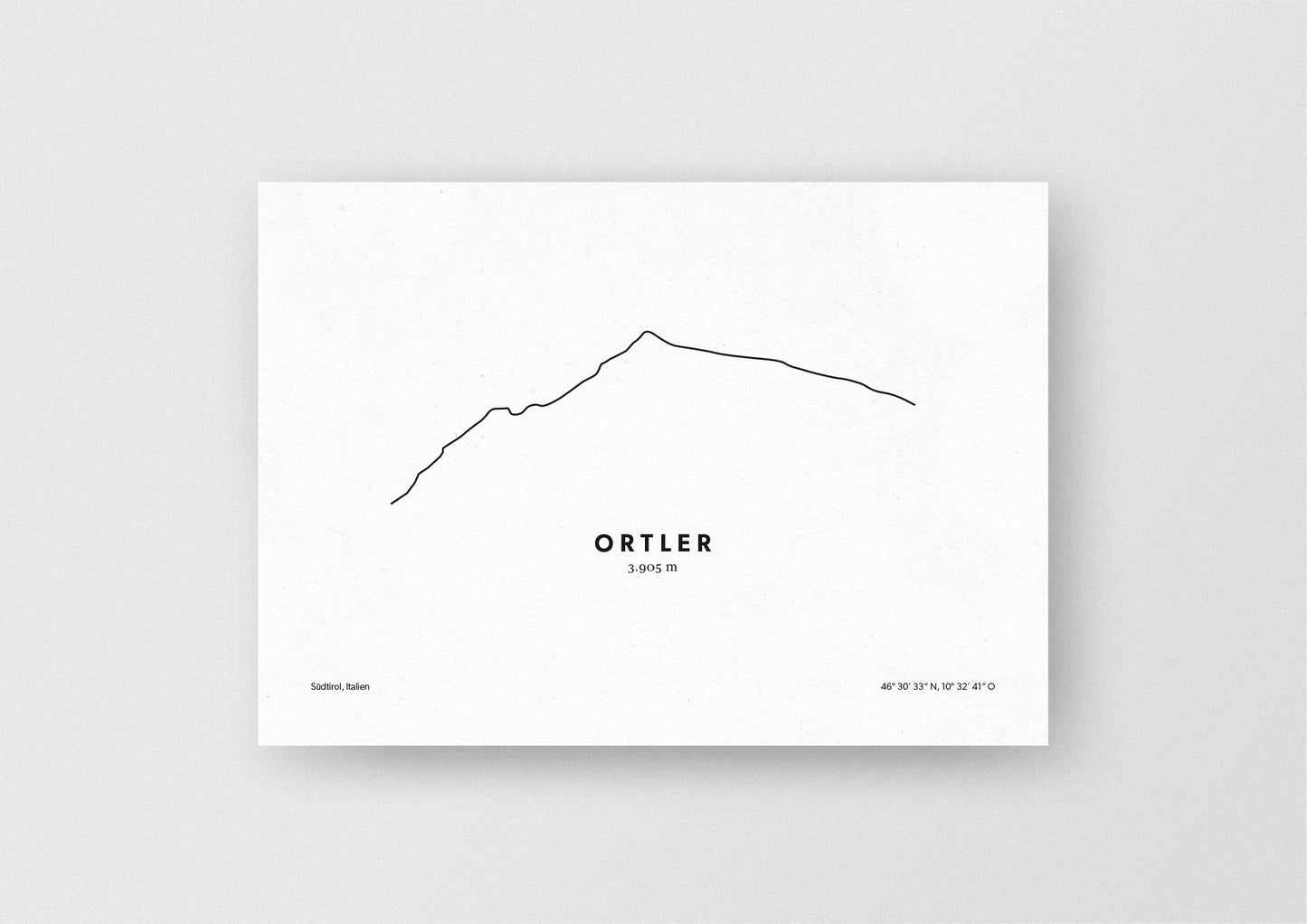 Minimalistische Illustration des Ortler in Südtirol, als stilvoller Einrichtungsgegenstand für Zuhause.