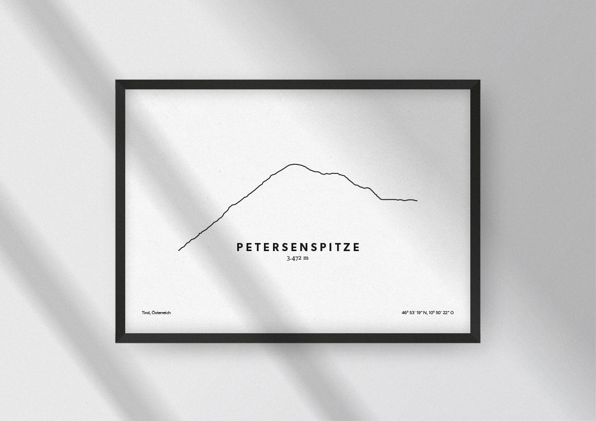 Minimalistische Illustration der Petersenspitze in den Ötztaler Alpen in Tirol, als stilvoller Einrichtungsgegenstand für Zuhause.