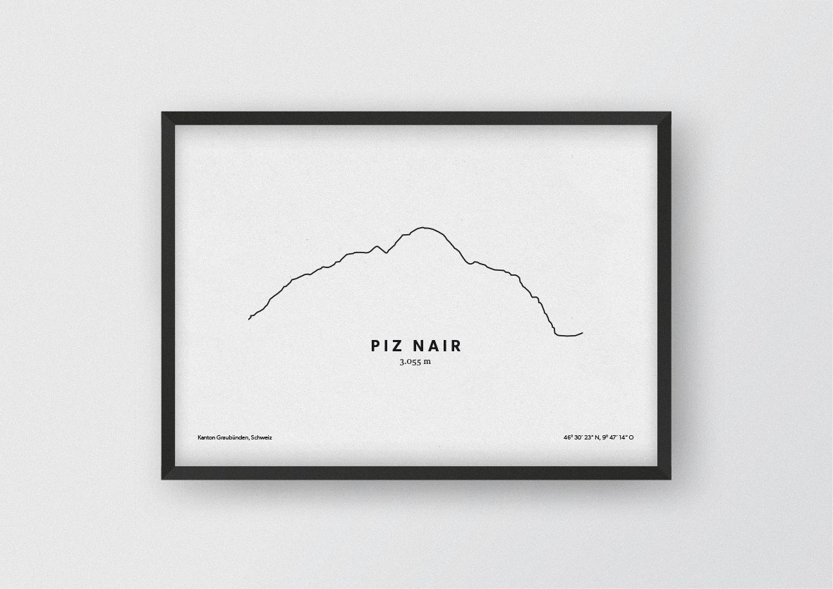 Minimalistische Illustration des Piz Nair, dem Hausberg von St. Moritz im schweizerischen Kanton Graubünden, als perfekte Erinnerung an deinen Bergmoment und als stilvoller Einrichtungsgegenstand für dein Zuhause.