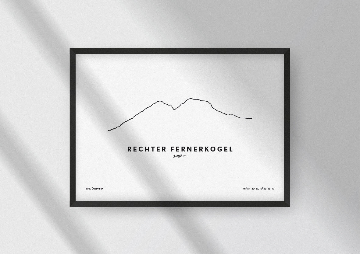 Minimalistische Illustration des Rechten Fernerkogel in den Ötztaler Alpen in Tirol, als stilvoller Einrichtungsgegenstand für Zuhause.