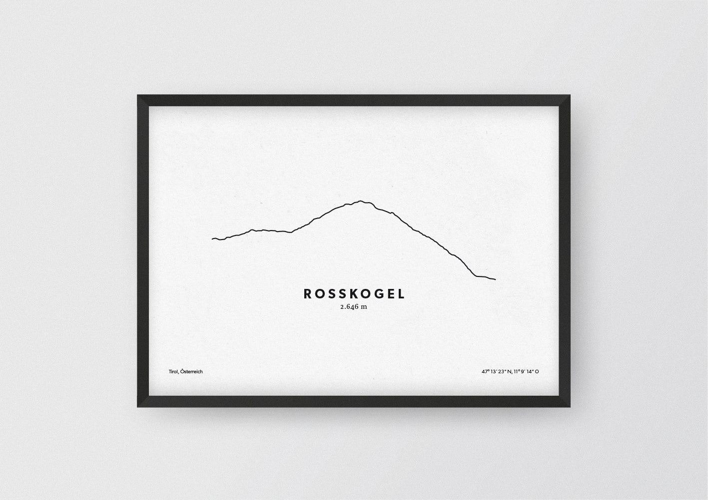 Minimalistische Illustration des Roßkogel in den Stubaier Alpen, als stilvoller Einrichtungsgegenstand für Zuhause.