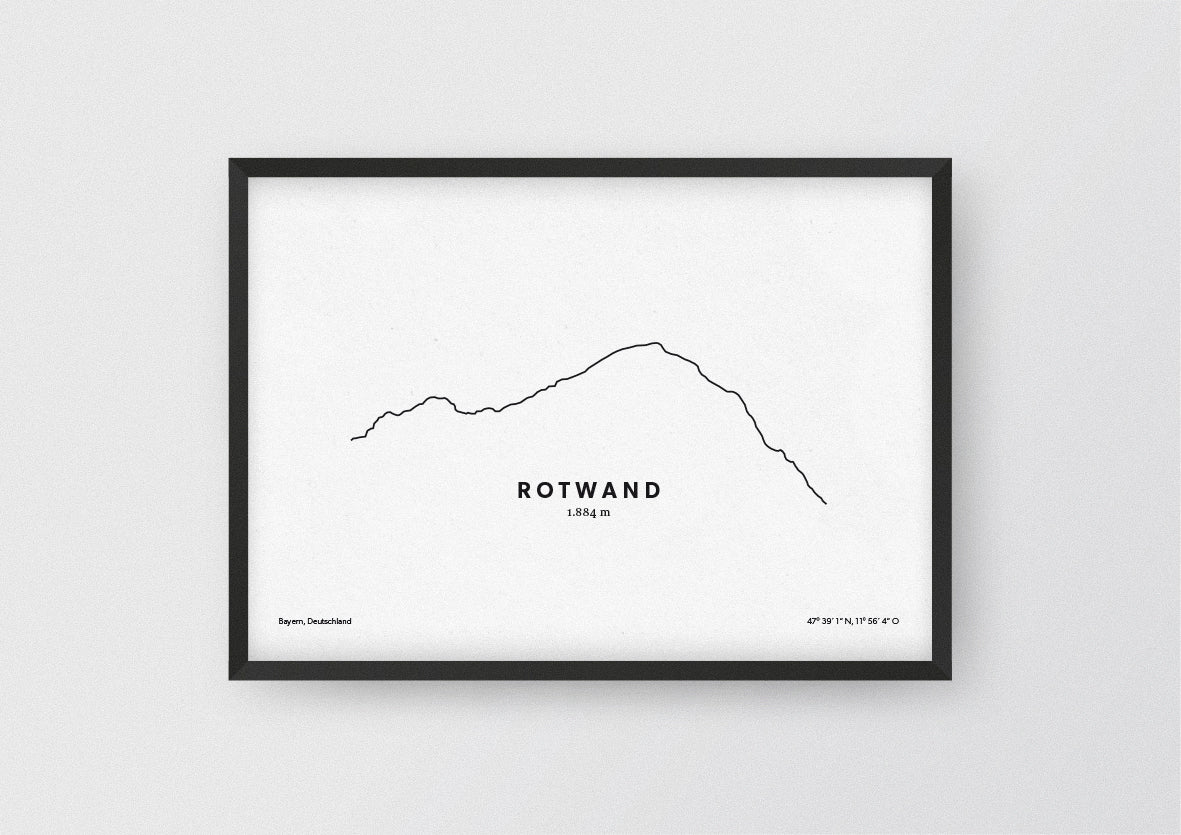 Minimalistische Illustration der Rotwand, dem höchsten Berg im bayerischen Teil des Mangfallgebirges, als stilvoller Einrichtungsgegenstand für Zuhause.