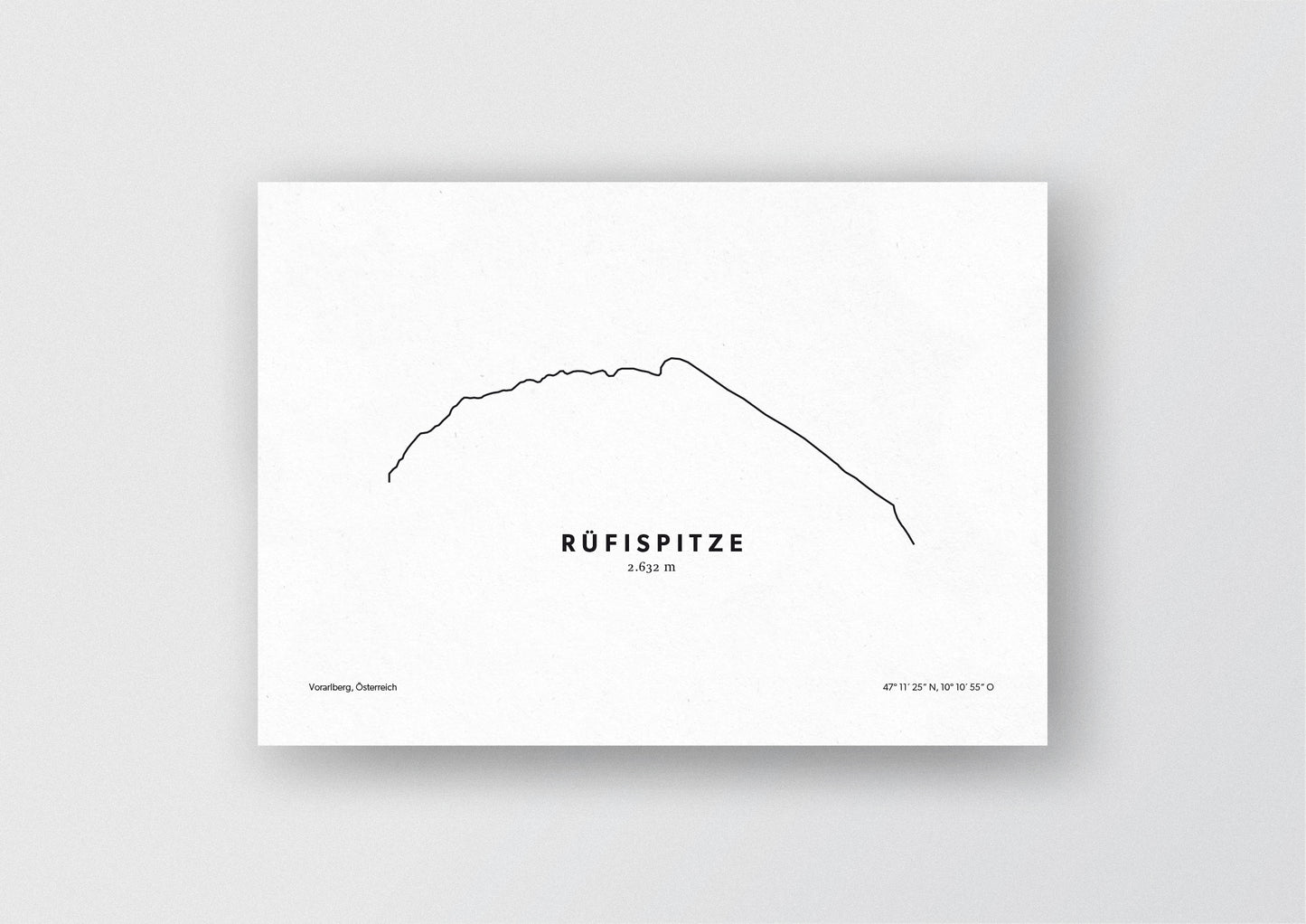 Minimalistische Illustration der Rüfispitze in Vorarlberg, als stilvoller Einrichtungsgegenstand für Zuhause.
