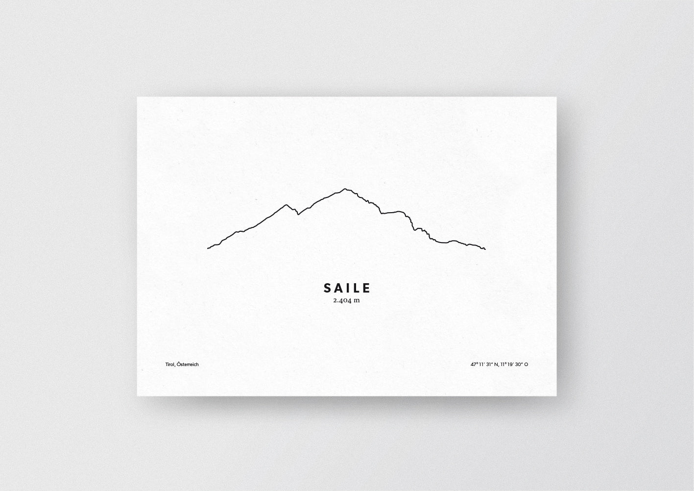 Minimalistische Illustration der Saile, insbesondere im Inntal auch Nockspitze genannt, die den nordöstlichen Abschluss der Kalkkögel und zugleich der gesamten Stubaier Alpen bildet, als stilvoller Einrichtungsgegenstand für Zuhause.