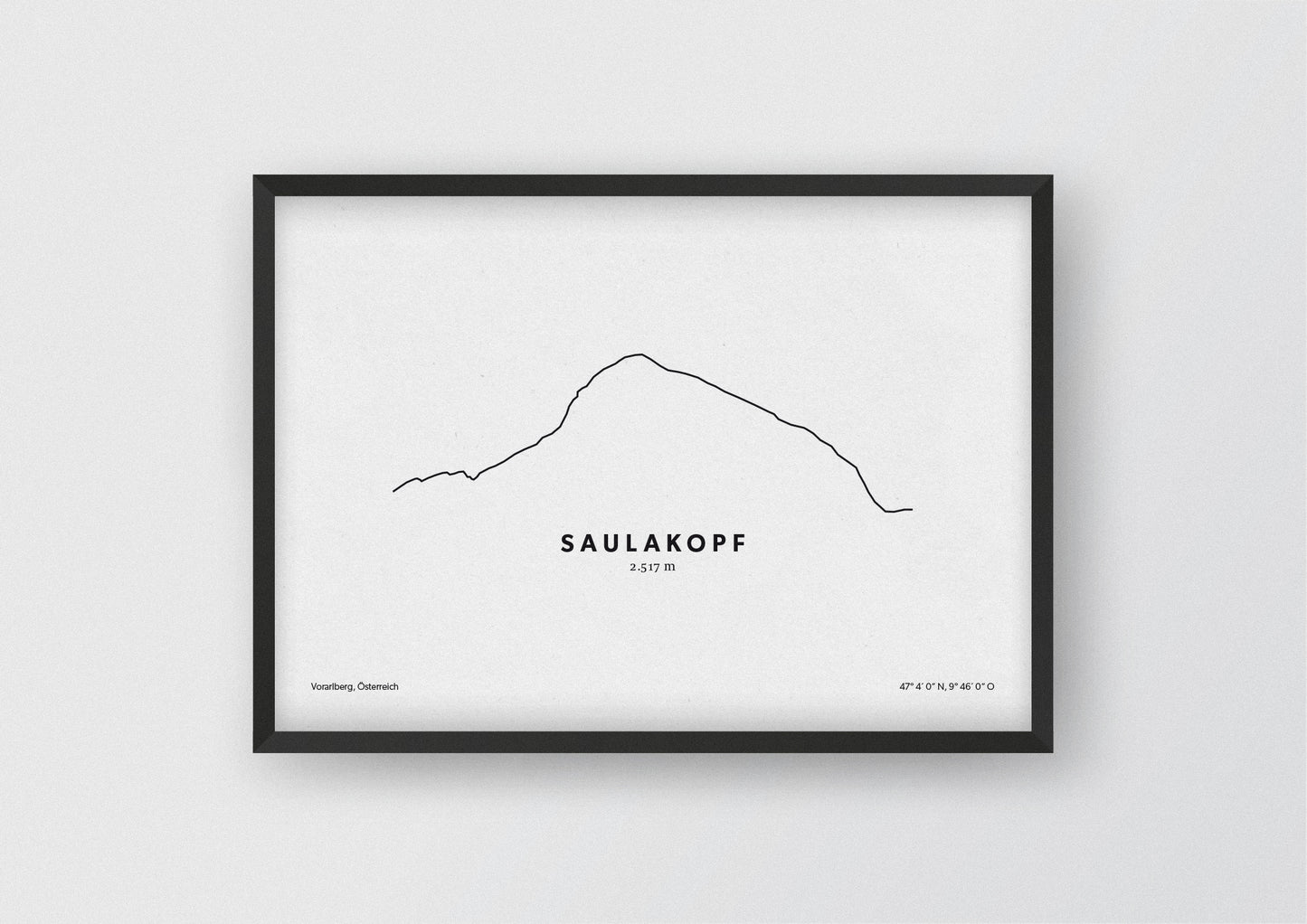 Minimalistische Illustration des Saulakopf in Vorarlberg, als stilvoller Einrichtungsgegenstand für Zuhause.