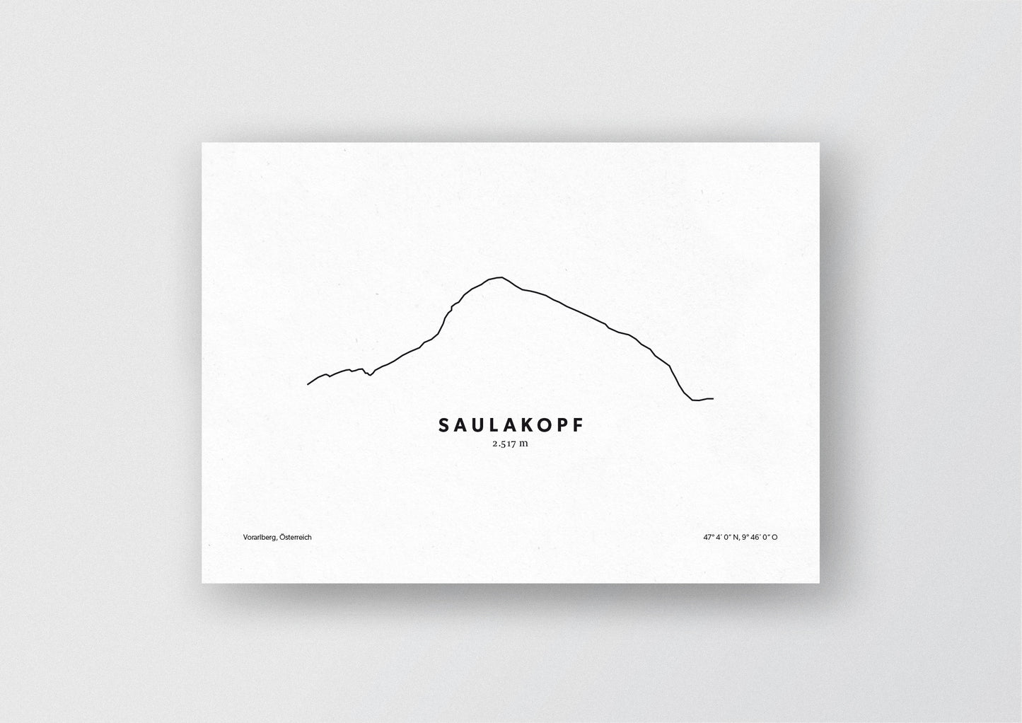 Minimalistische Illustration des Saulakopf in Vorarlberg, als stilvoller Einrichtungsgegenstand für Zuhause.