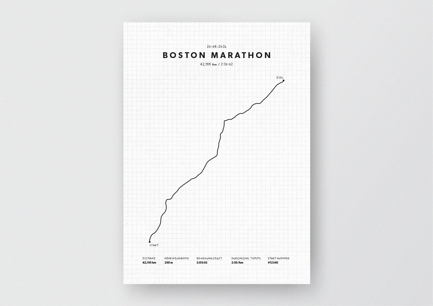 Unsere minimalistische Illustration Deines Boston Marathons, ist die perfekte Erinnerung an ein sportliches Highlight und ein stilvoller Einrichtungsgegenstand für die heimischen Wände oder das ideale Geschenk für alle Läufer.