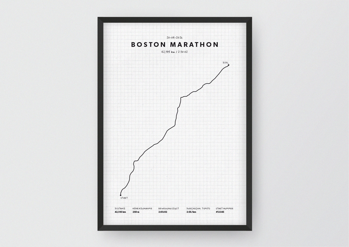 Unsere minimalistische Illustration Deines Boston Marathons, ist die perfekte Erinnerung an ein sportliches Highlight und ein stilvoller Einrichtungsgegenstand für die heimischen Wände oder das ideale Geschenk für alle Läufer.