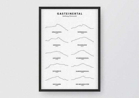 Minimalistische Illustration des Gasteinertals, als stilvoller Einrichtungsgegenstand für Zuhause.