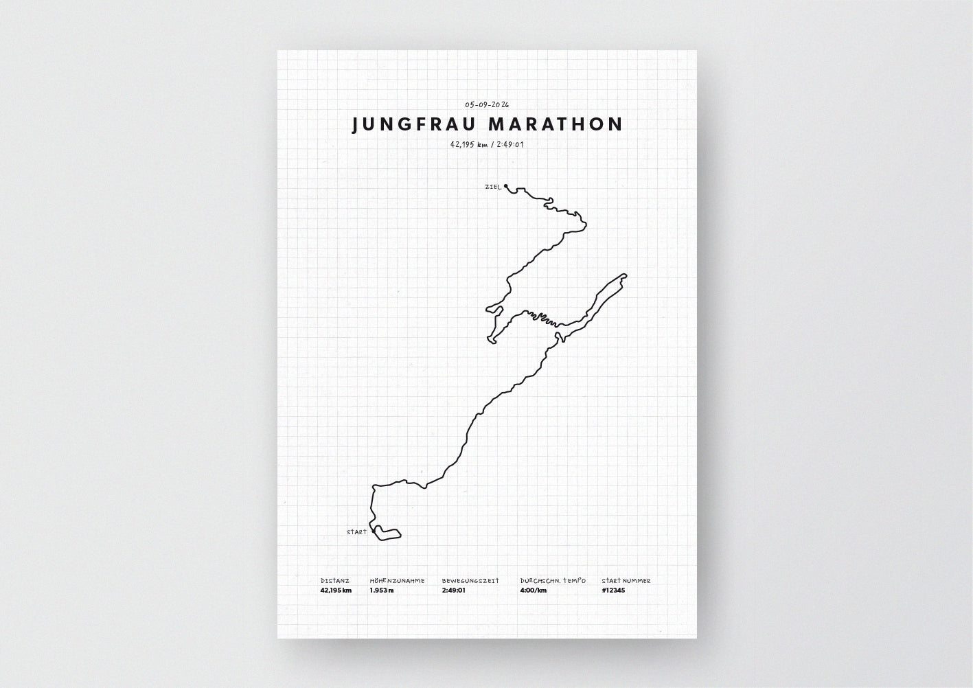 Unsere minimalistische Illustration Deines Jungfrau Marathons, ist die perfekte Erinnerung an ein sportliches Highlight und ein stilvoller Einrichtungsgegenstand für die heimischen Wände oder das ideale Geschenk für alle Läufer.