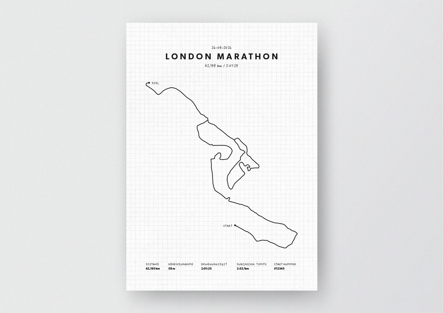 Unsere minimalistische Illustration Deines London Marathons, ist die perfekte Erinnerung an ein sportliches Highlight und ein stilvoller Einrichtungsgegenstand für die heimischen Wände oder das ideale Geschenk für alle Läufer.