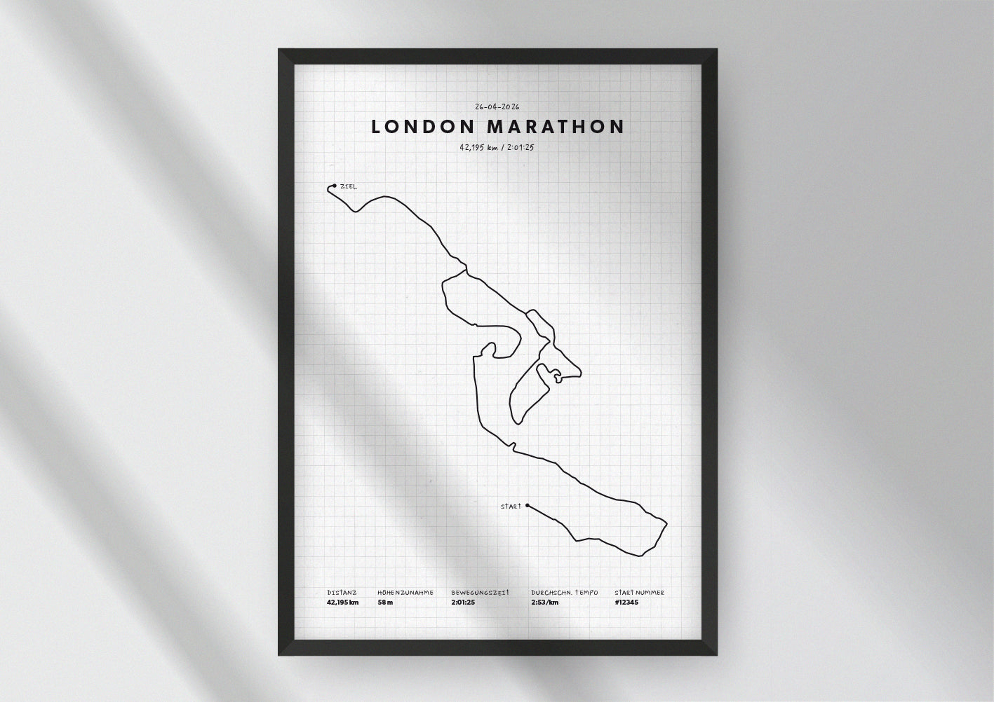 Unsere minimalistische Illustration Deines London Marathons, ist die perfekte Erinnerung an ein sportliches Highlight und ein stilvoller Einrichtungsgegenstand für die heimischen Wände oder das ideale Geschenk für alle Läufer.