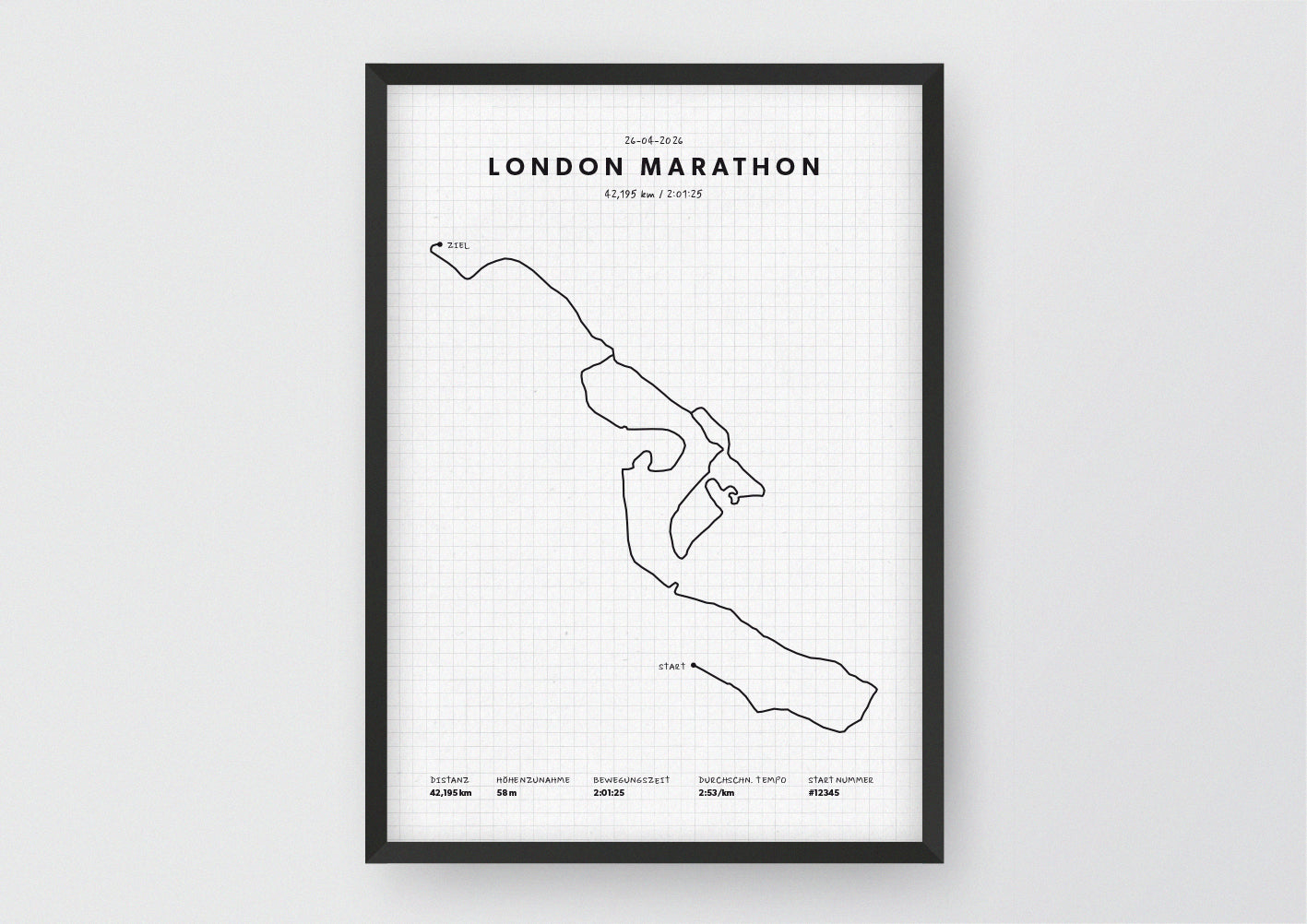 Unsere minimalistische Illustration Deines London Marathons, ist die perfekte Erinnerung an ein sportliches Highlight und ein stilvoller Einrichtungsgegenstand für die heimischen Wände oder das ideale Geschenk für alle Läufer.