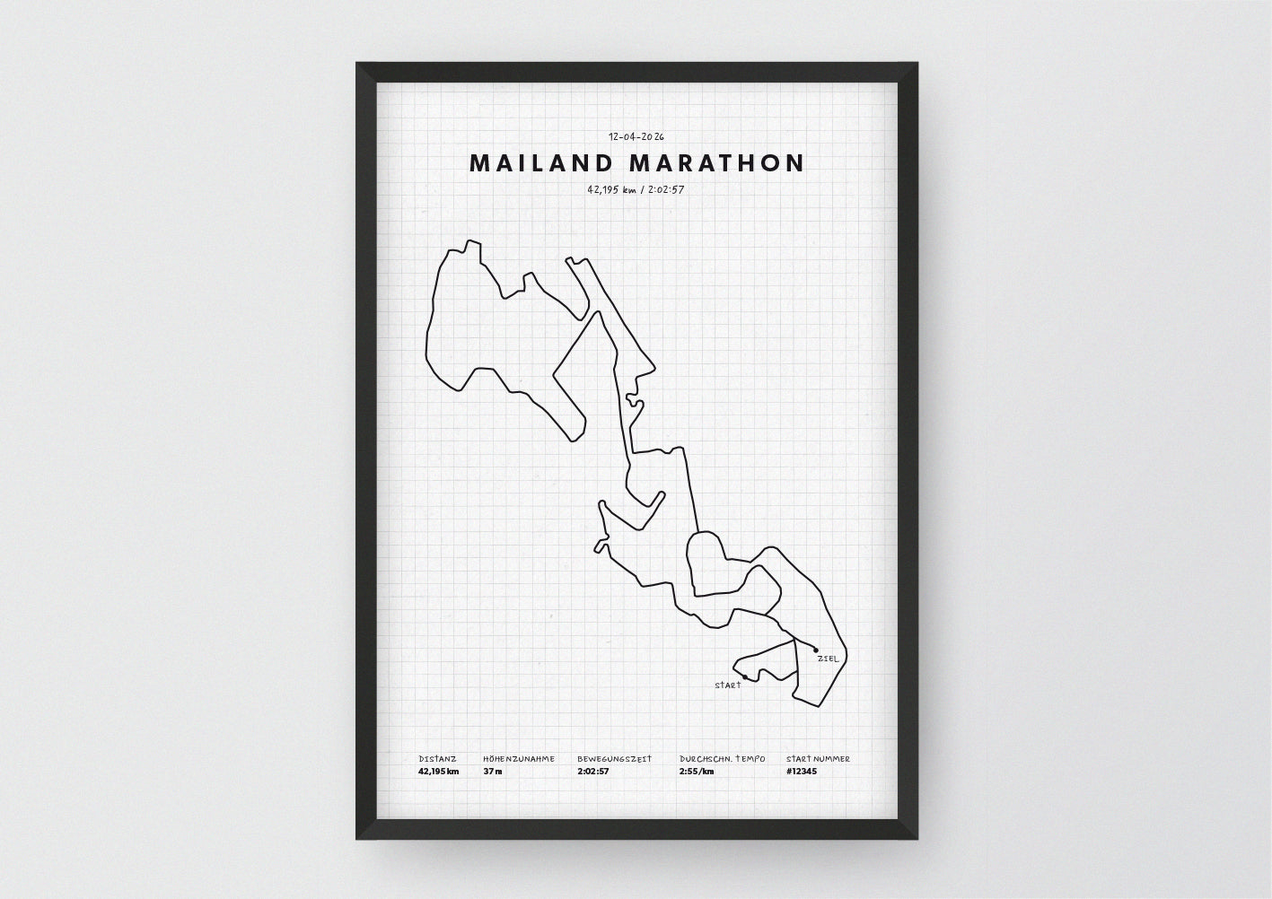 Unsere minimalistische Illustration Deines Mailand Marathons, ist die perfekte Erinnerung an ein sportliches Highlight und ein stilvoller Einrichtungsgegenstand für die heimischen Wände oder das ideale Geschenk für alle Läufer.