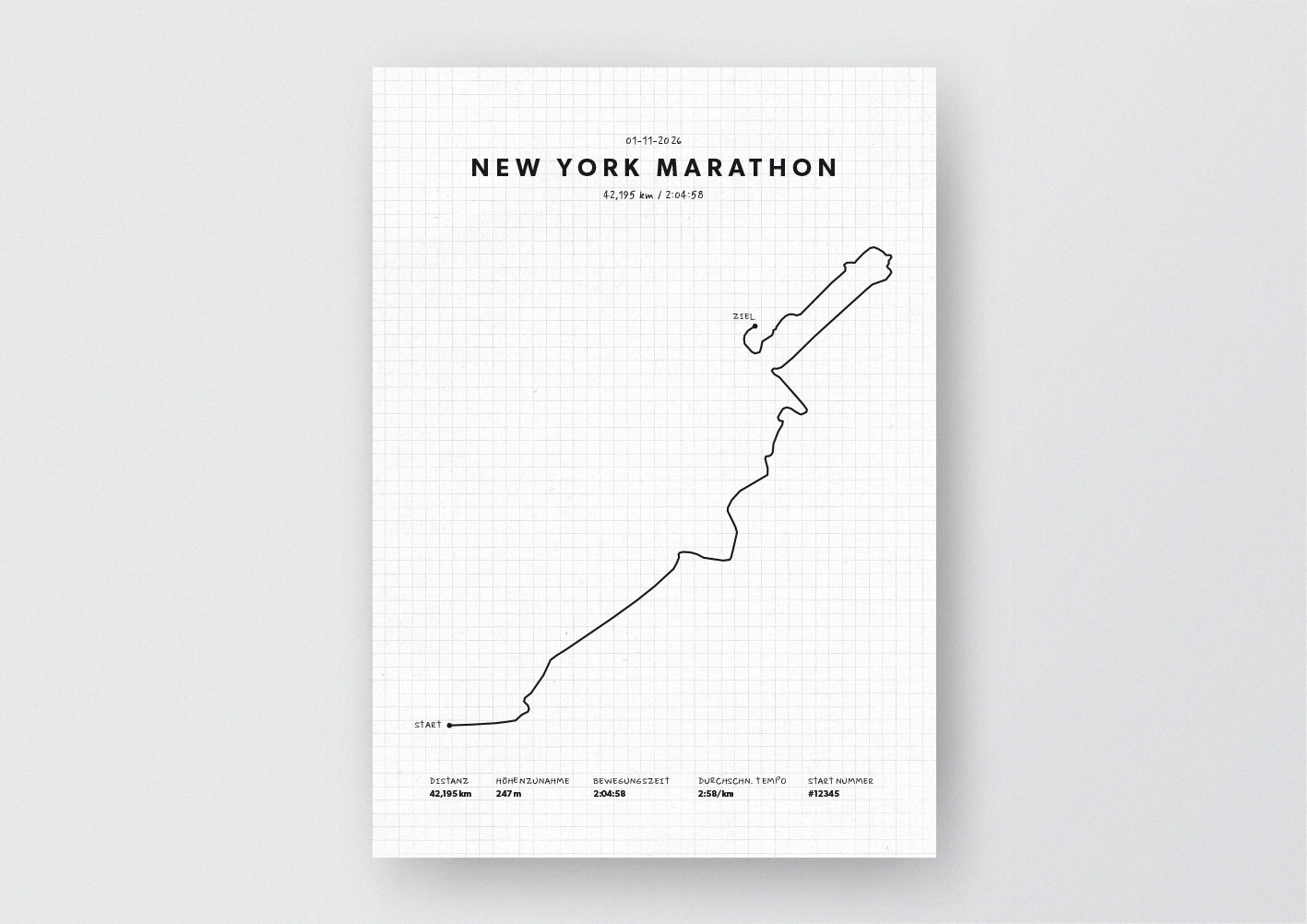Unsere minimalistische Illustration Deines New York Marathons, ist die perfekte Erinnerung an ein sportliches Highlight und ein stilvoller Einrichtungsgegenstand für die heimischen Wände oder das ideale Geschenk für alle Läufer.