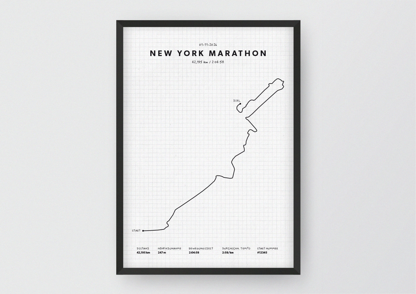 Unsere minimalistische Illustration Deines New York Marathons, ist die perfekte Erinnerung an ein sportliches Highlight und ein stilvoller Einrichtungsgegenstand für die heimischen Wände oder das ideale Geschenk für alle Läufer.
