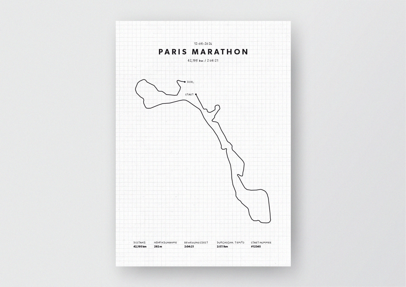 Unsere minimalistische Illustration Deines Paris Marathons, ist die perfekte Erinnerung an ein sportliches Highlight und ein stilvoller Einrichtungsgegenstand für die heimischen Wände oder das ideale Geschenk für alle Läufer.