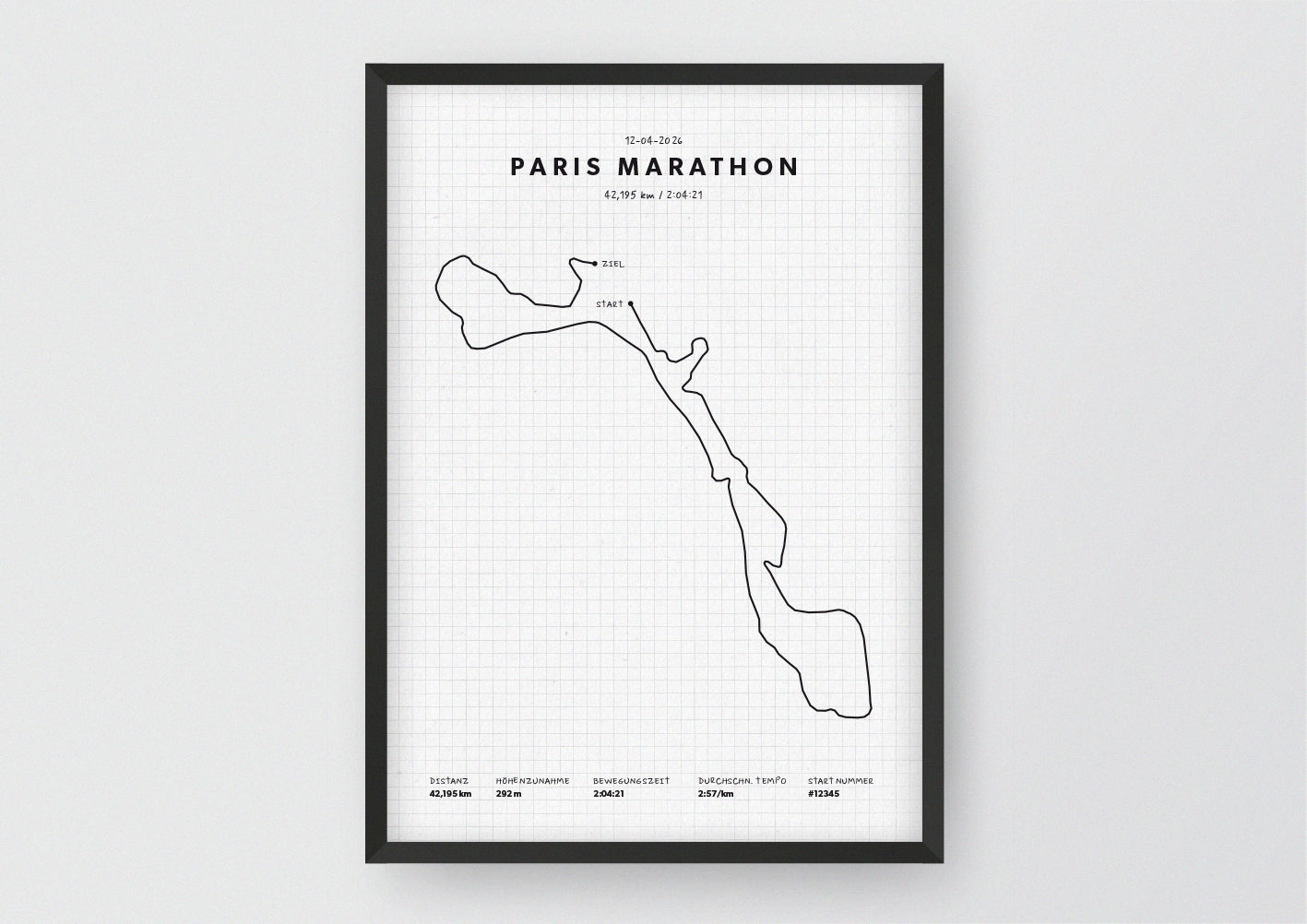Unsere minimalistische Illustration Deines Paris Marathons, ist die perfekte Erinnerung an ein sportliches Highlight und ein stilvoller Einrichtungsgegenstand für die heimischen Wände oder das ideale Geschenk für alle Läufer.