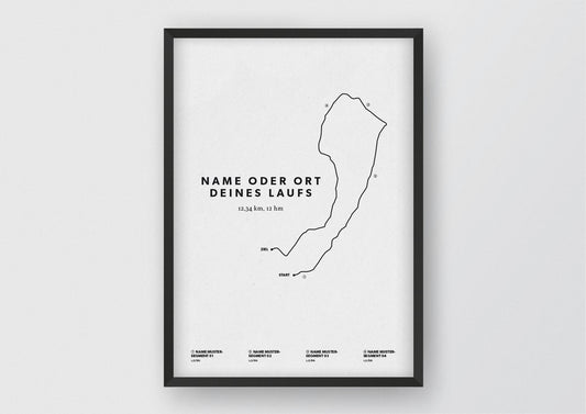 Unsere minimalistische Illustration Deines ganz persönlichen Laufs, ist die perfekte Erinnerung an ein sportliches Highlight und ein stilvoller Einrichtungsgegenstand für die heimischen Wände oder das ideale Geschenk für alle Läufer.