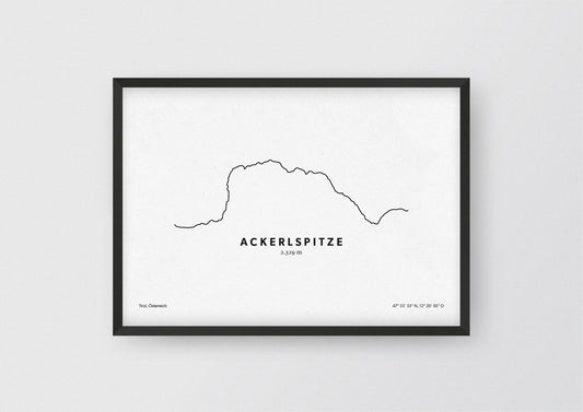 Minimalistische Illustration der Ackerlspitze, dem zweithöchsten Berg des Kaisergebirges in Tirol, als stilvoller Einrichtungsgegenstand für Zuhause.