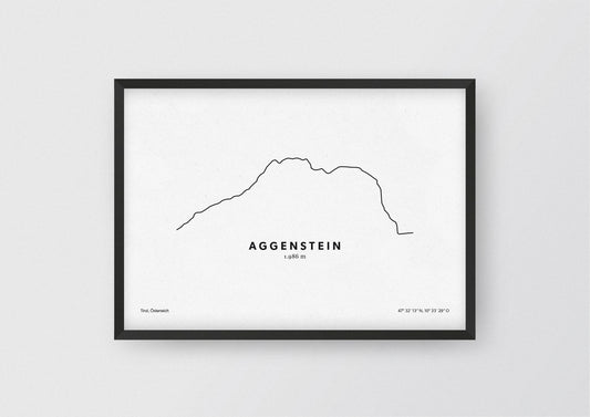 Minimalistische Illustration des Aggenstein in Tirol, als stilvoller Einrichtungsgegenstand für Zuhause.