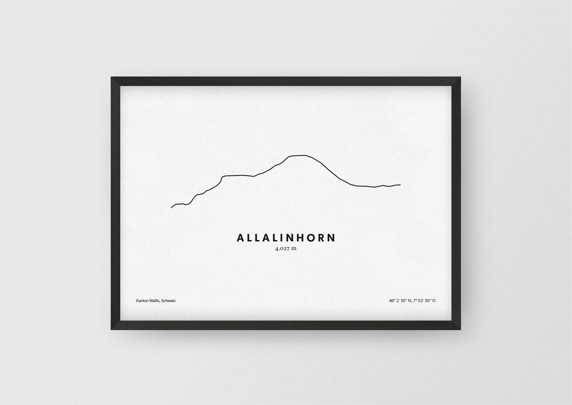 Minimalistische Illustration des Allalinhorn in den Walliser Alpen, als stilvoller Einrichtungsgegenstand für Zuhause.