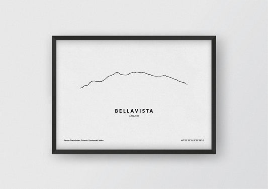 Minimalistische Illustration der Bellavista, die westlich an den Piz Palü anschließt, als perfekte Erinnerung an deinen Bergmoment und als stilvoller Einrichtungsgegenstand für dein Zuhause.
